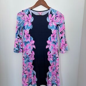 Lilly Pulitzer NWT Ophelia Dress in Bright Navy Hypes and Stripes, Size XXS.